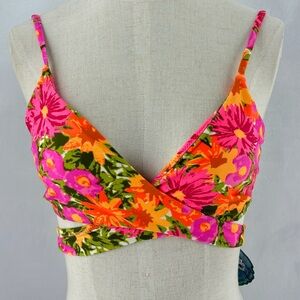 NWT Show Me Your Mumu Womens Medium Neon Pink Orange Floral Bikini Top Open Back